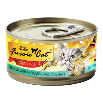 Fussie Cat Gold Label Chicken and Anchovies 80g Carton (24 Cans)
